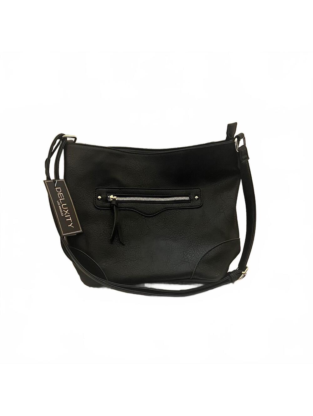 Deluxity Los Angeles Handbag Satchel Black Vegan Shoulder Detachable Strap